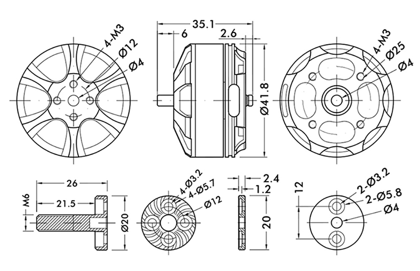 T-Motor MN3508 Çok Rotorlu Sabit Kanat İHA Motoru KV700 — Teknik çizimler ve performans grafikleri 1
