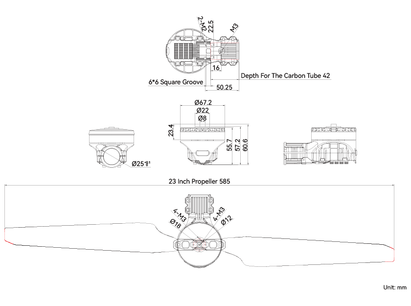 T-Motor A6-M-12S — A6-M KV160+12S FOC 40A — Teknik çizimler ve performans grafikleri 1