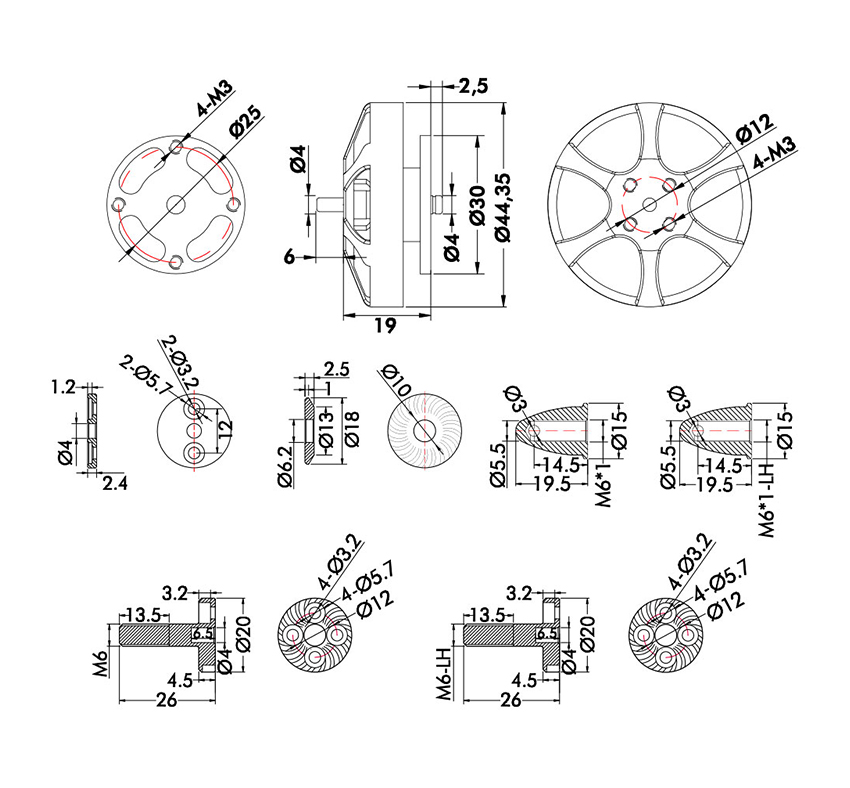 T-Motor MN4004  Antigravity Type 4-6S UAV Motor KV300 - 2PCS/SET — Technical drawings and performance charts 1