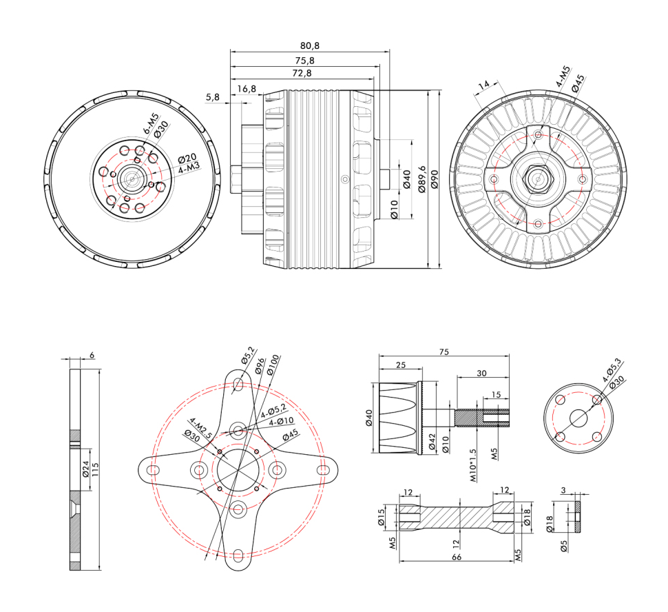 T-Motor AT8025 70CC VTOL İHA Sabit Kanat Aircraft Long Shaft Motoru KV190 — Teknik çizimler ve performans grafikleri 1