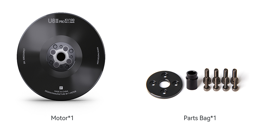 T-Motor U8ⅡPRO Efficiency Serisi Çok Rotorlu İHA Motoru KV100 — Teknik çizimler ve performans grafikleri 2