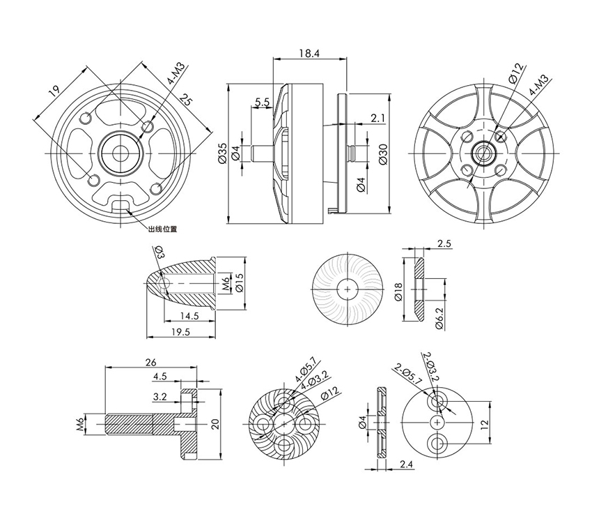 T-Motor MN2806 Antigravity Multirotor UAVs Motor KV400 — Technical drawings and performance charts 1