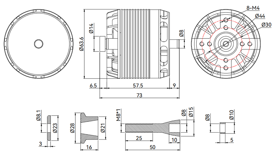 T-Motor AX530-A — Teknik çizimler ve performans grafikleri 1