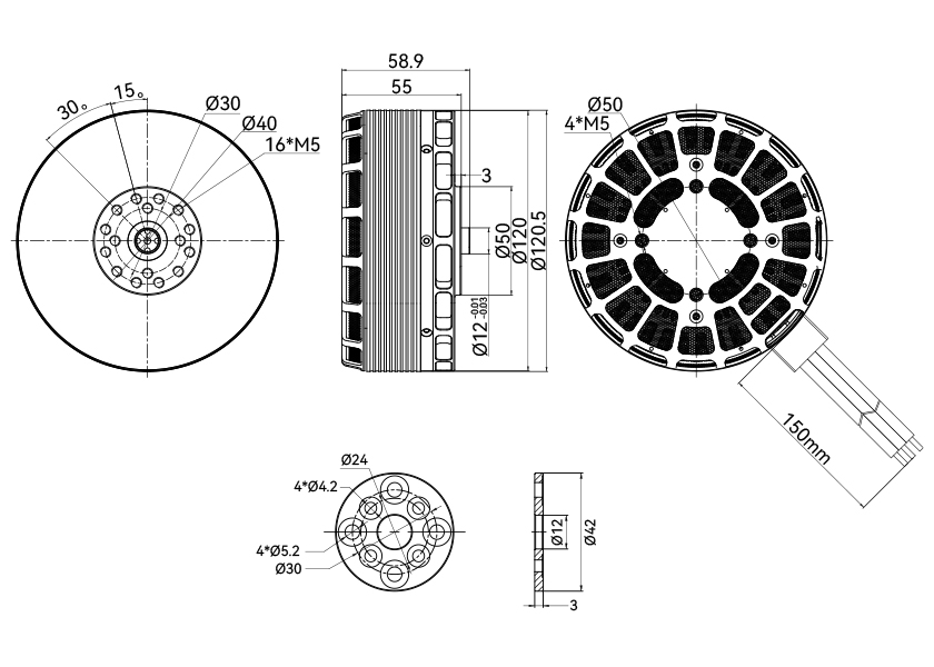 T-Motor MN1123 KV53 — Teknik çizimler ve performans grafikleri 1