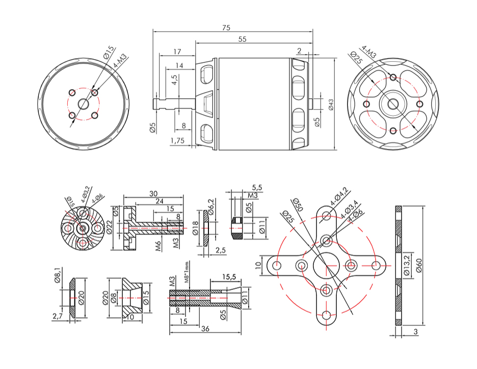 T-Motor AT3530 VTOL Sabit Kanat Aircraft Long shaft Motoru KV580 — Teknik çizimler ve performans grafikleri 1