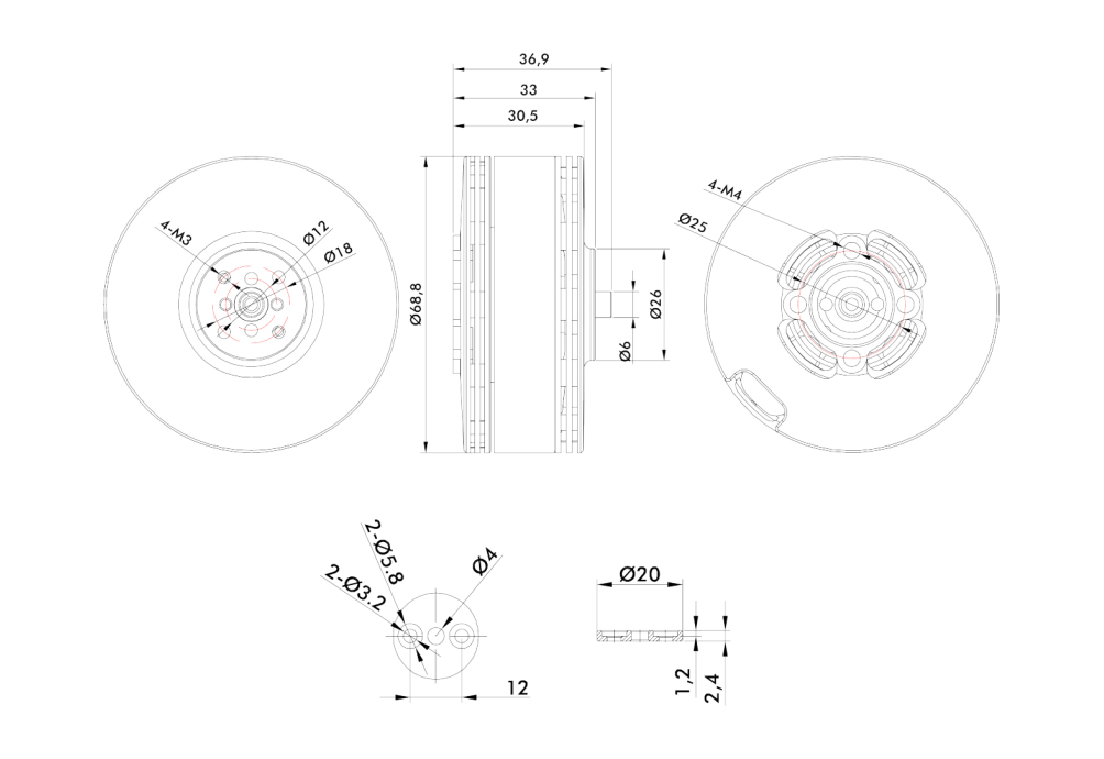 T-Motor V602 12S Vtol Brushless Drone Motor KV180 — Technical drawings and performance charts 1
