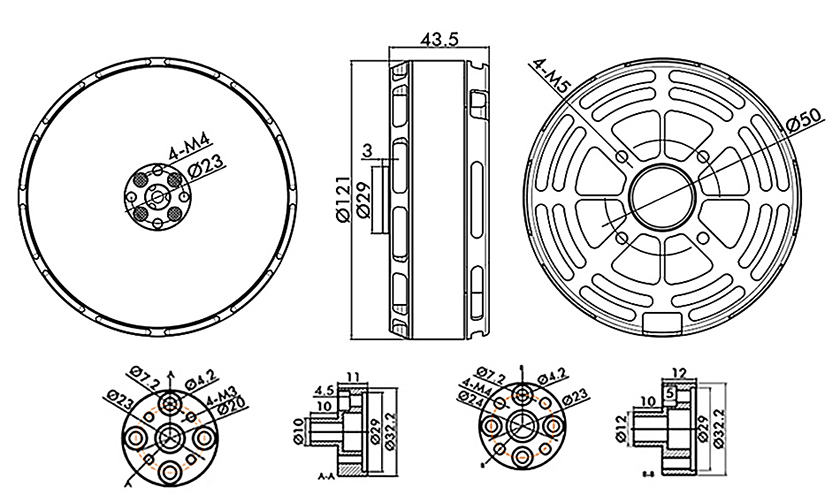 T-Motor MN1018 Çok Rotorlu Sabit Kanat İHA Motoru KV72 — Teknik çizimler ve performans grafikleri 1