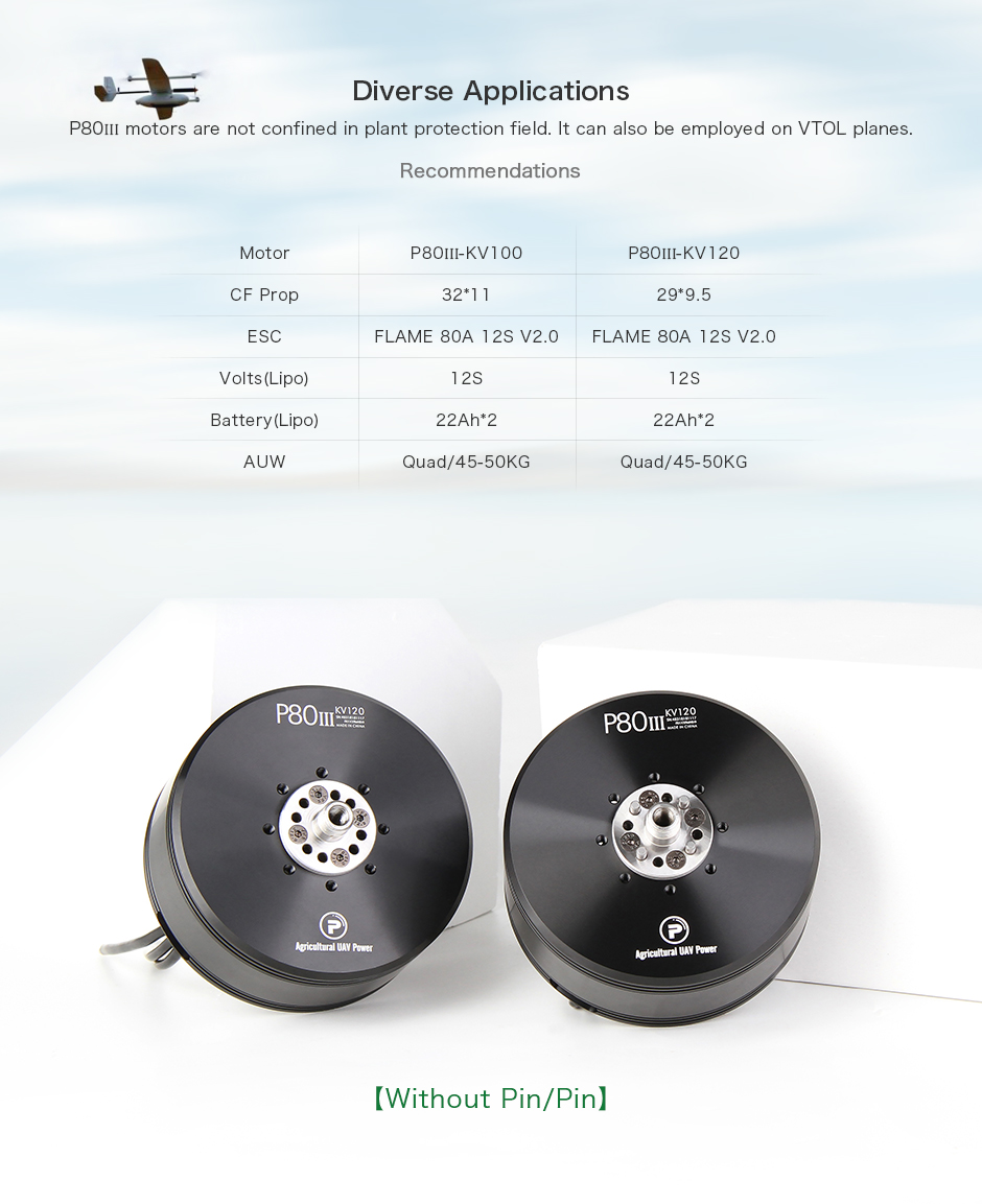 T-Motor P80Ⅲ Pin Agricultural UAV Motor KV100 — Manufacturer product details 6