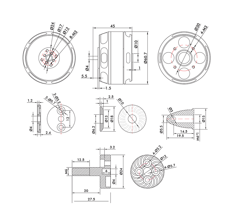T-Motor U7 Power Type UAV Motor KV420 — Technical drawings and performance charts 1