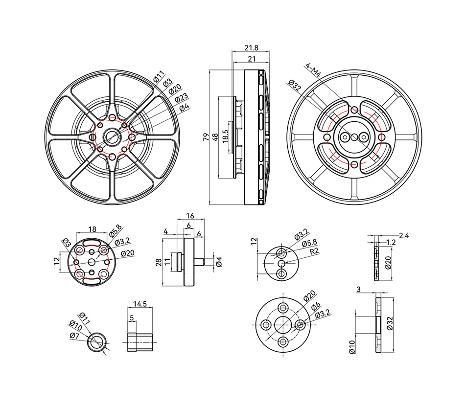 T-Motor MN7005 Antigravity Type 6-12S UAV Motor KV115 — Technical drawings and performance charts 1