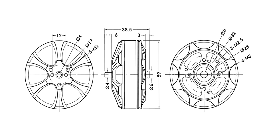T-Motor MN5208 Multirotor Fixed Wing UAV Motor KV340 — Technical drawings and performance charts 1