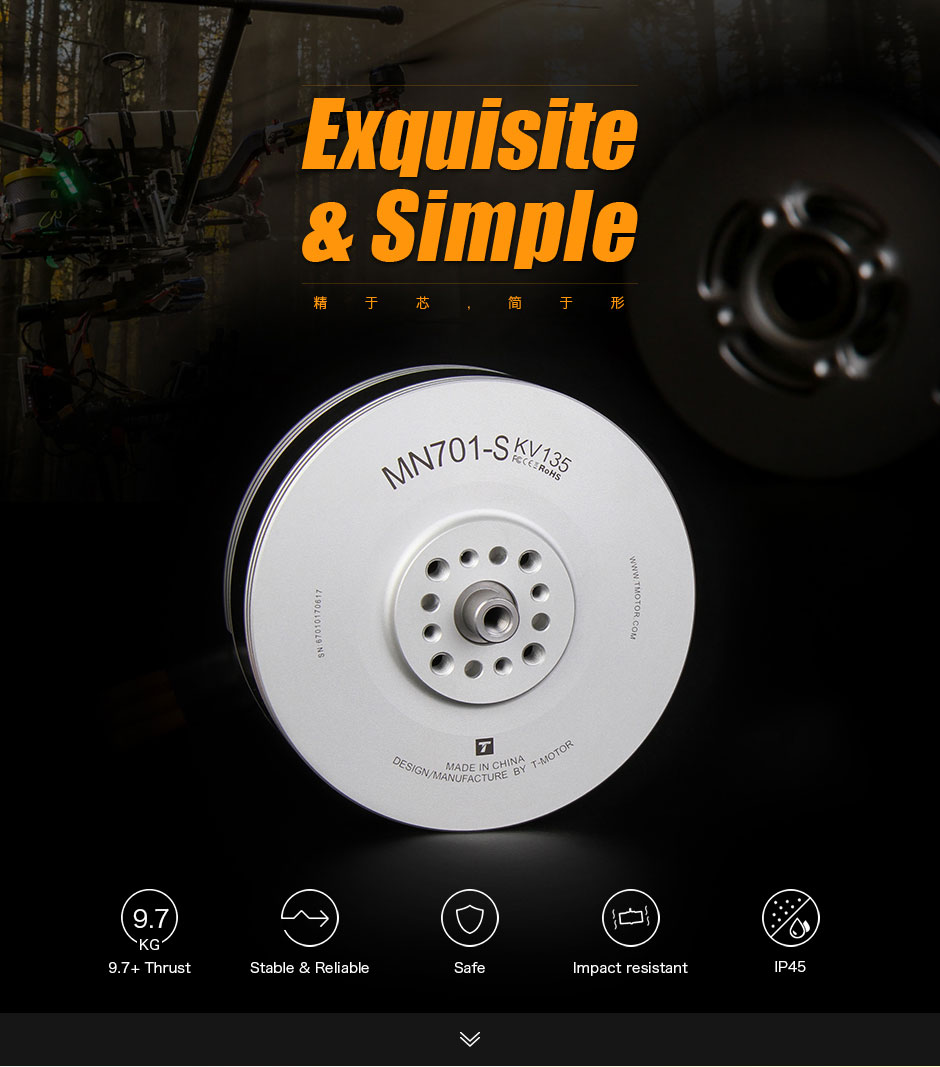 T-Motor MN701-S IP45 Çok Rotorlu Sabit Kanat İHA Motoru KV135 2 Adet / Set — Üretici detay görselleri 1