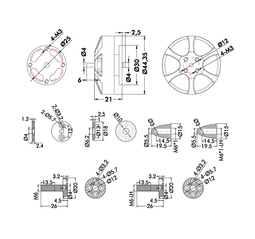 T-Motor MN4006 Antigravity Type 4-6S UAV Motor 2PCS/SET KV380 — Technical drawings and performance charts 1