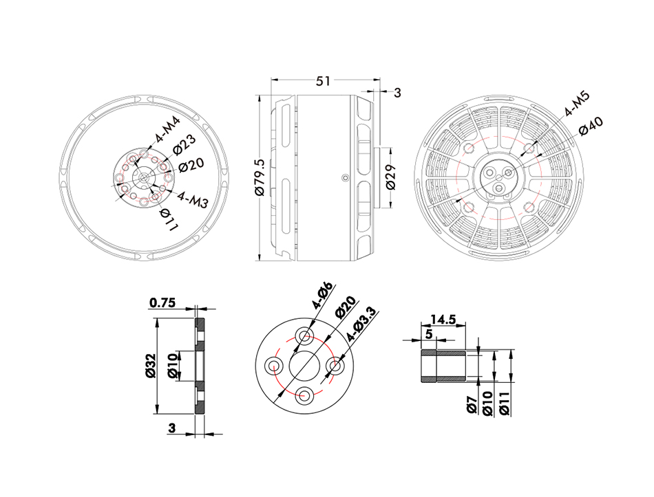 T-Motor U11Ⅱ Power Type UAV Motor KV120 — Technical drawings and performance charts 1
