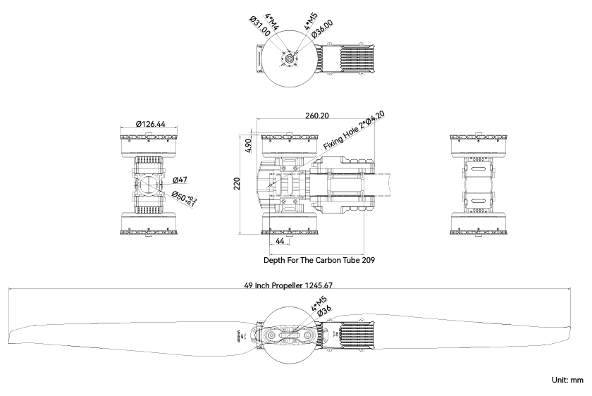 T-Motor X-A12XL-14S — X-A12XL KV77+14S FOC 200A — Teknik çizimler ve performans grafikleri 1