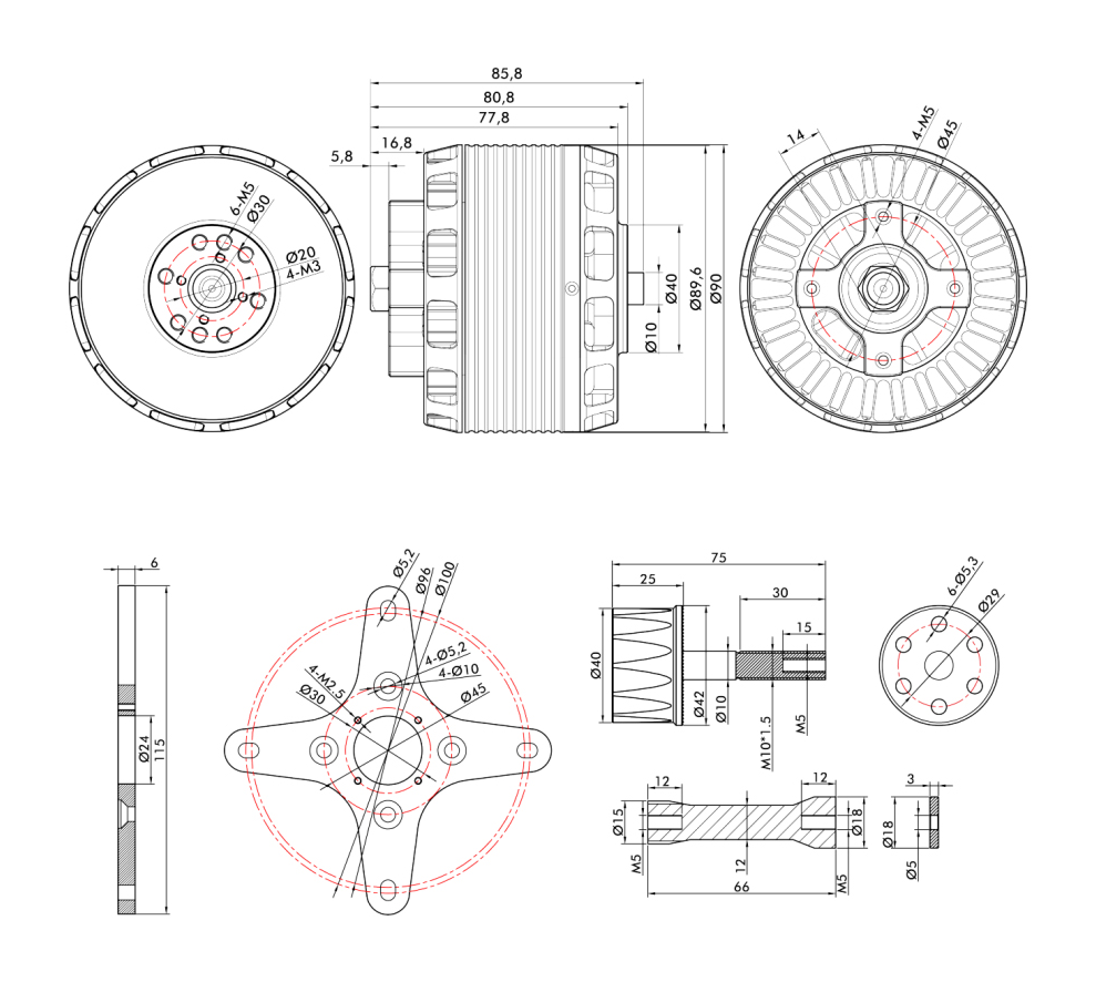 T-Motor AT8030 85CC VTOL İHA Sabit Kanat Aircraft Long Shaft Motoru KV160 — Teknik çizimler ve performans grafikleri 1