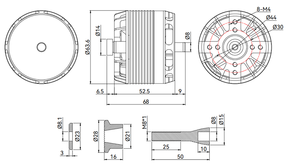 T-Motor AX525-A — Teknik çizimler ve performans grafikleri 1