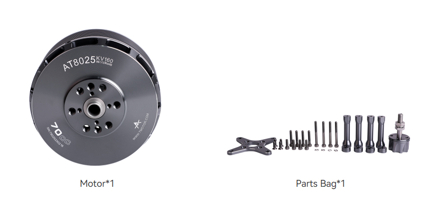 T-Motor AT8025 70CC VTOL İHA Sabit Kanat Aircraft Long Shaft Motoru KV190 — Teknik çizimler ve performans grafikleri 2