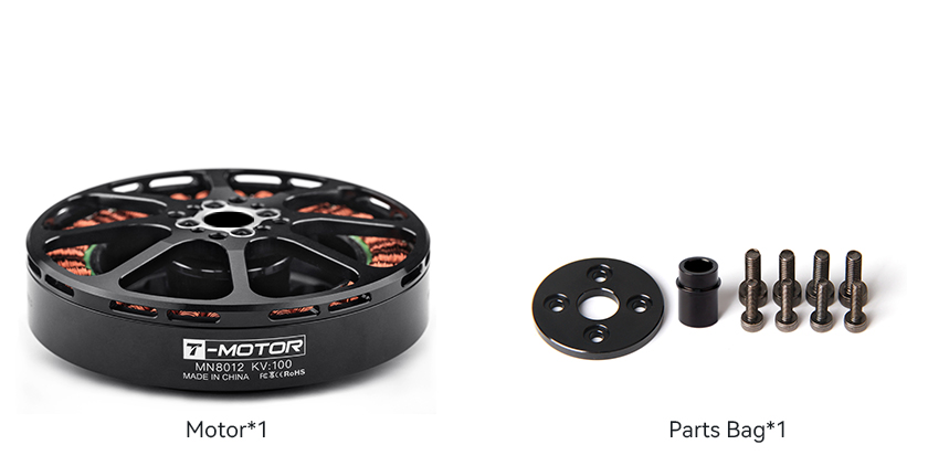 T-Motor MN8012 Antigravity Çok Rotorlu VTOL İHA Motoru KV100 — Teknik çizimler ve performans grafikleri 2
