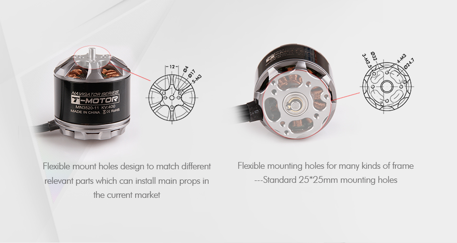 T-Motor MN3520 Multirotor Fixed Wing UAV Motor KV400 — Manufacturer product details 4