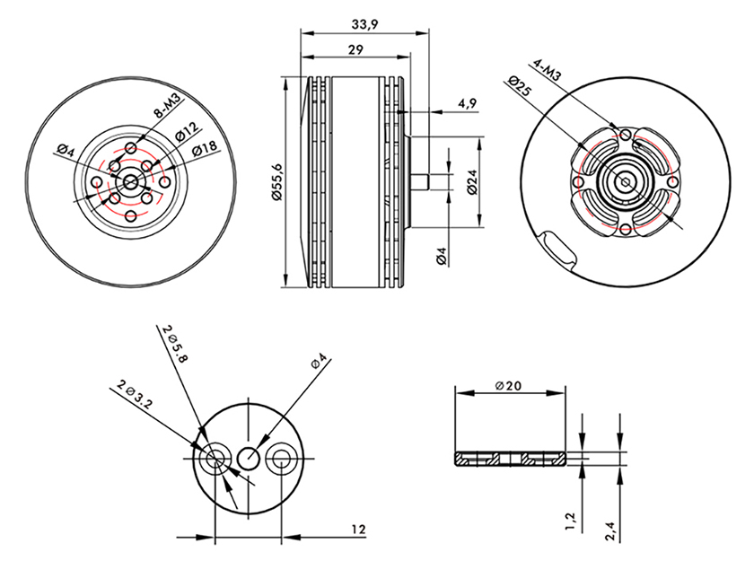 T-Motor MN501-S IP45 Çok Rotorlu Sabit Kanat İHA Motoru KV240 — Teknik çizimler ve performans grafikleri 1