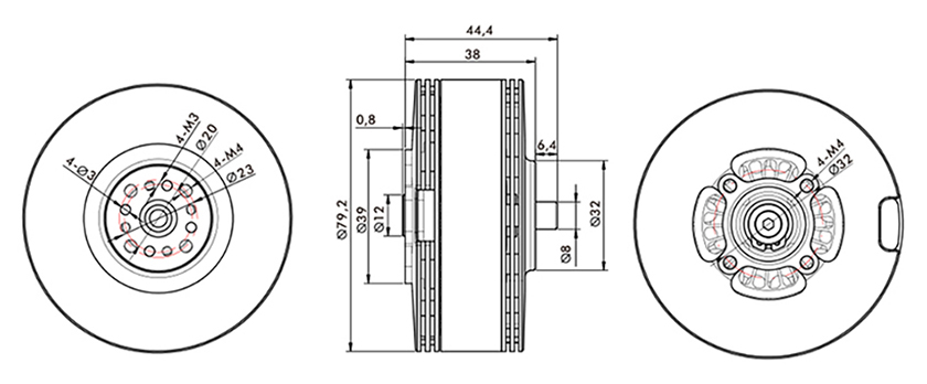 T-Motor MN705-S IP45 Multirotor Fixed Wing UAV Motor KV125 2PCS/SET — Technical drawings and performance charts 1