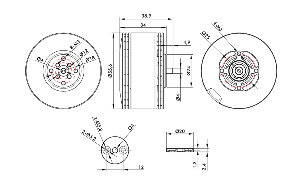 T-Motor V505 12S Vtol Drone Power KV260 — Teknik çizimler ve performans grafikleri 1