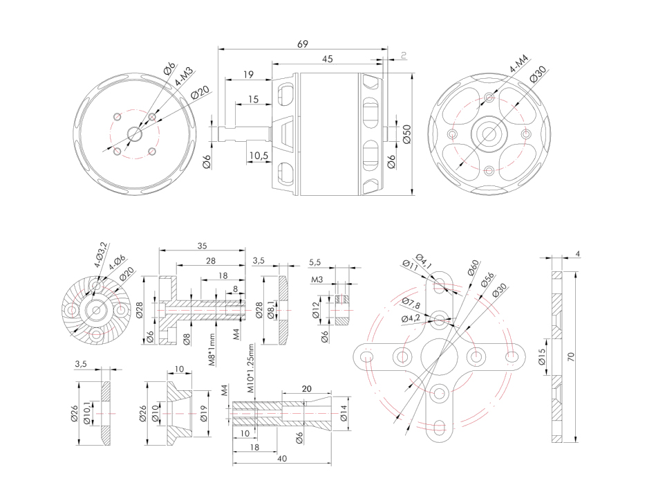 T-Motor AT4120 VTOL Sabit Kanat Airplane Long Shaft Motoru- KV250 — Teknik çizimler ve performans grafikleri 1