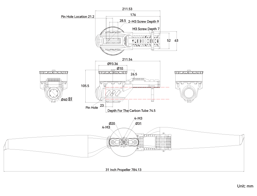 T-Motor A8 — A8 KV115+14S FOC 100A — Technical drawings and performance charts 1