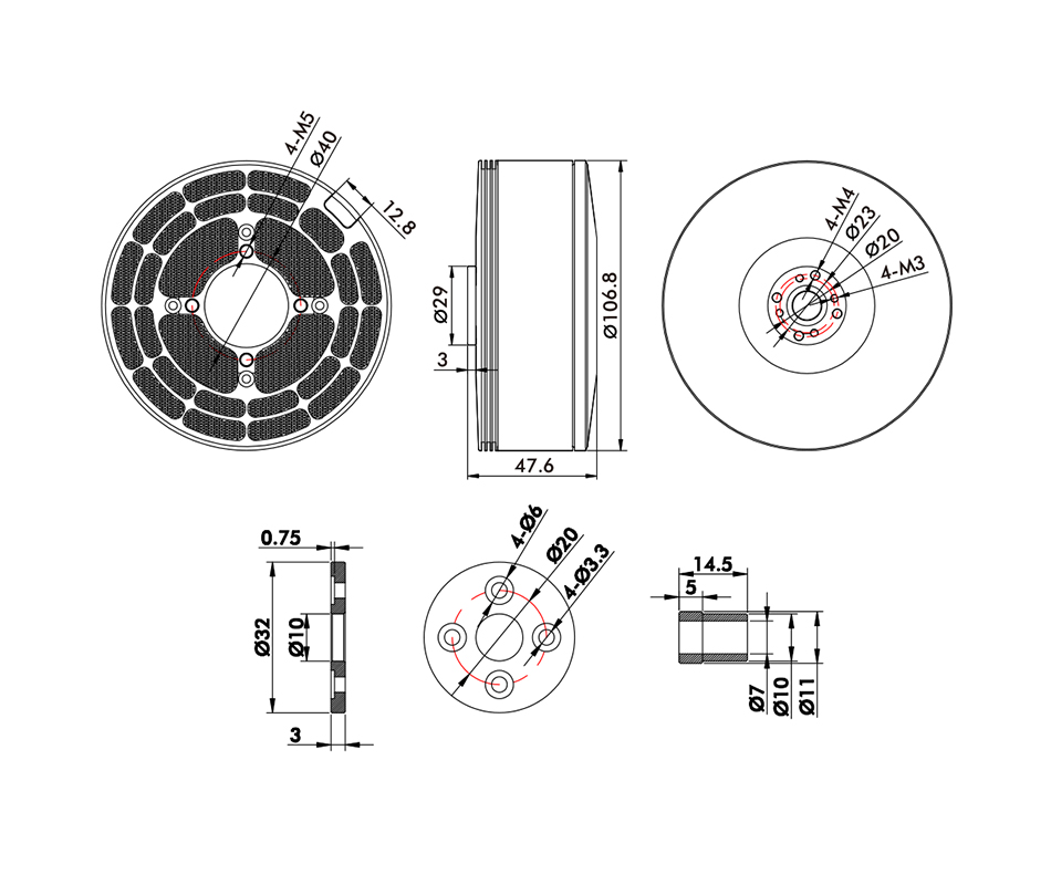 T-Motor U12Ⅱ Efficiency Çok Rotorlu İHA Motoru KV60 — Teknik çizimler ve performans grafikleri 1
