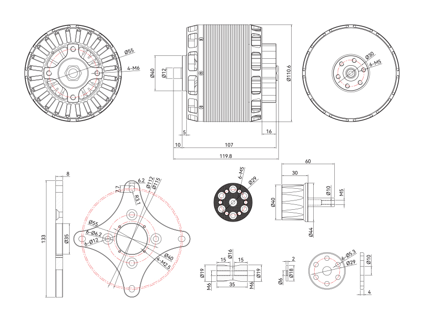 T-Motor AT1050 150CC KV90 — Teknik çizimler ve performans grafikleri 1