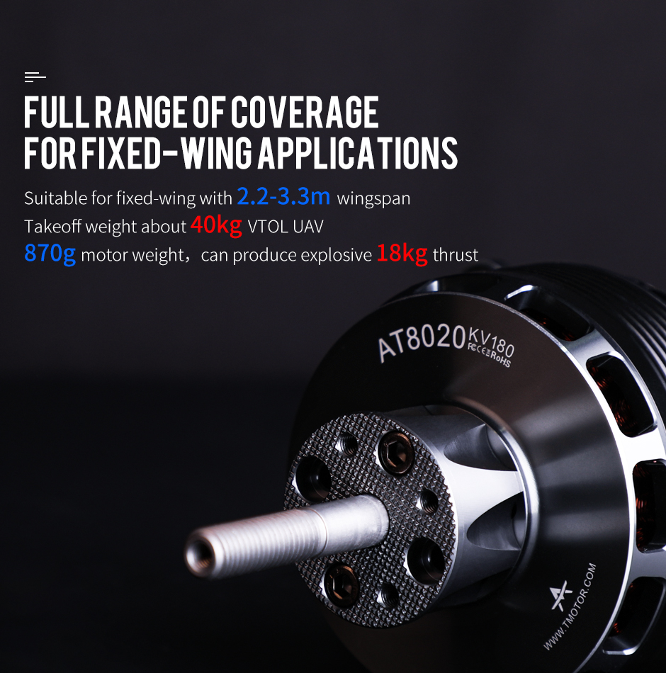 T-Motor AT8020 55CC VTOL İHA Sabit Kanat Aircraft Long Shaft Motoru / KV180 — Üretici detay görselleri 3