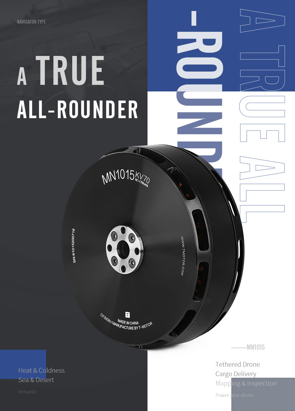 T-Motor MN1015 Multirotor Fixed Wing UAV Motor KV70 — Manufacturer product details 1