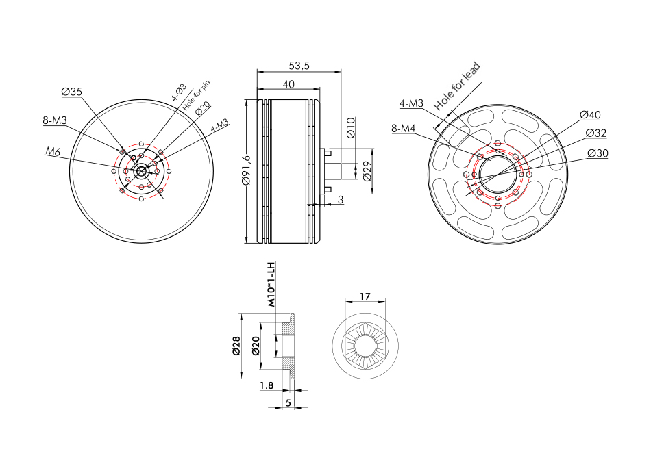 T-Motor P80Ⅲ Pin Agricultural UAV Motor KV100 — Technical drawings and performance charts 1