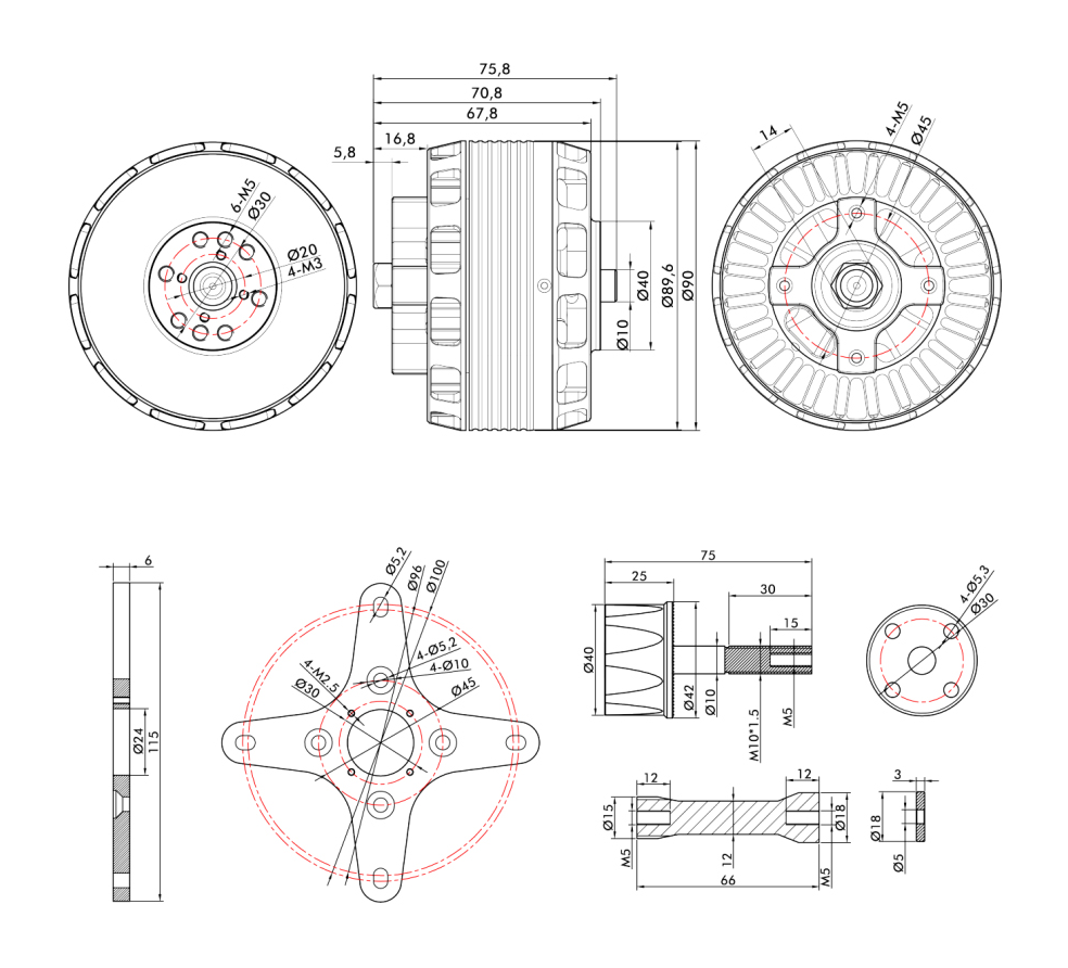 T-Motor AT8020 55CC VTOL İHA Sabit Kanat Aircraft Long Shaft Motoru / KV180 — Teknik çizimler ve performans grafikleri 1