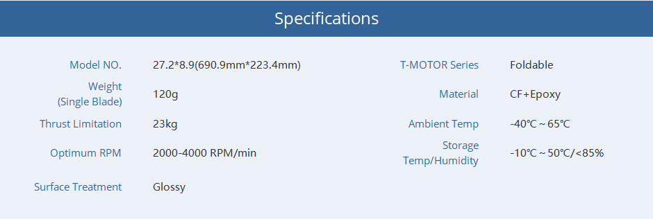 T-Motor FA27.2*8.9 Pervane - 2 Adet / Çift — Teknik çizimler ve performans grafikleri 3