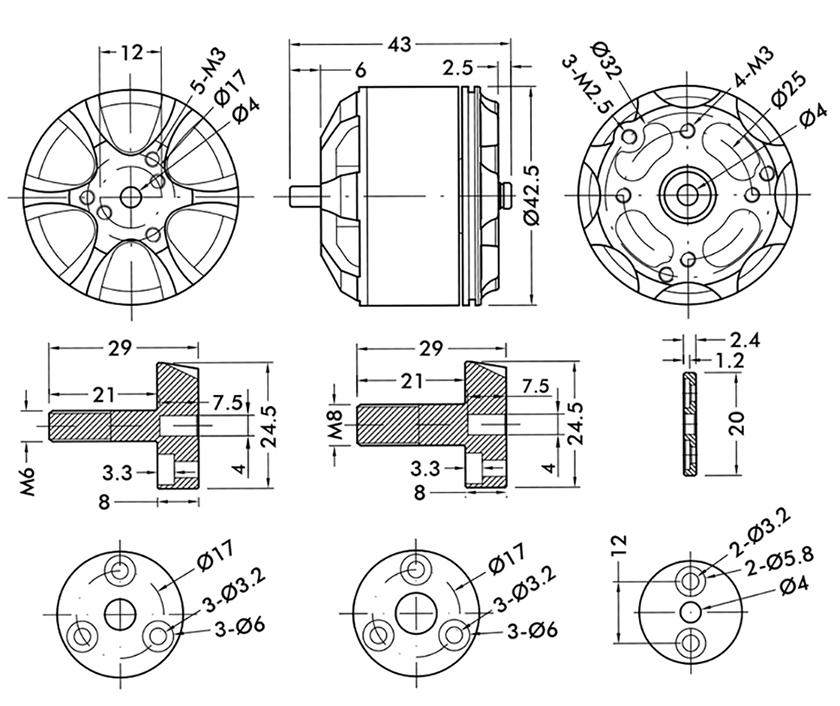 T-Motor MN3515 Multirotor Fixed Wing UAV Motor KV400 — Technical drawings and performance charts 1