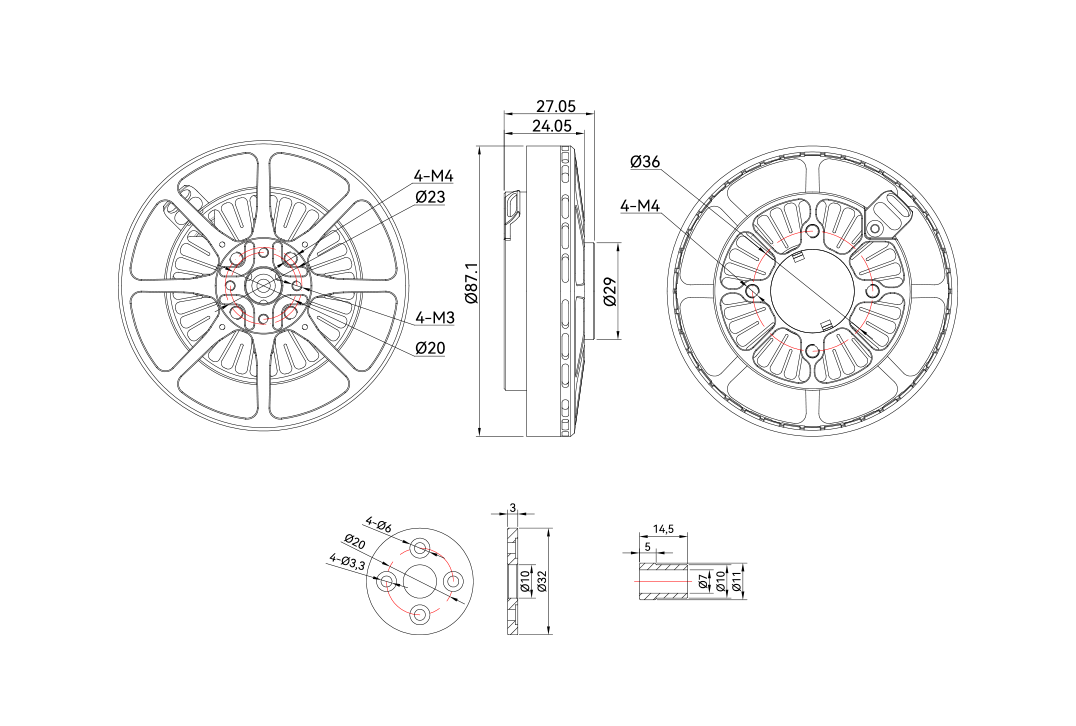 T-Motor U8 Lite Efficiency Type Multirotor UAV Motor KV100 — Technical drawings and performance charts 1