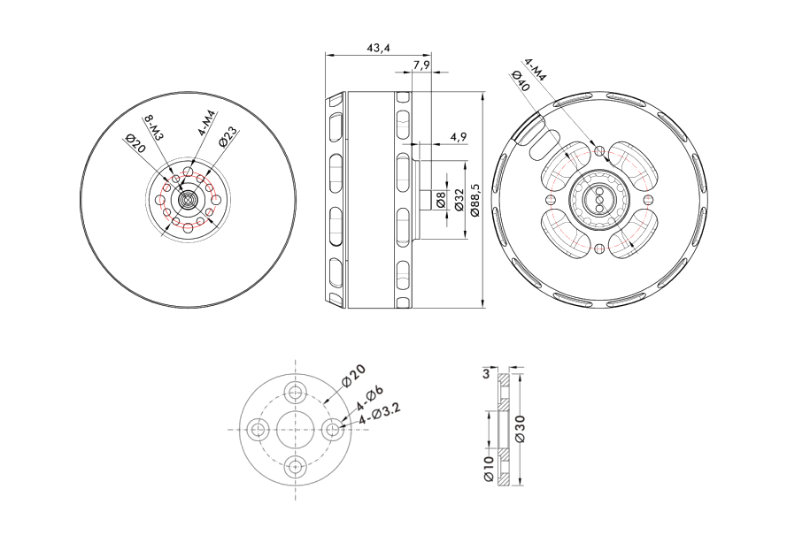 T-Motor V804 12S Fırçasız Motoru for Vtol Drone KV170 — Teknik çizimler ve performans grafikleri 1