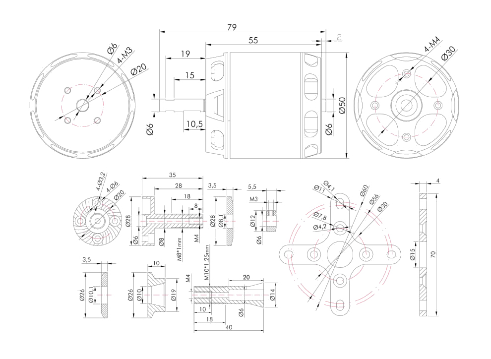 T-Motor AT4130 Long Shaft Sabit Kanat VTOL Motoru KV230 — Teknik çizimler ve performans grafikleri 1