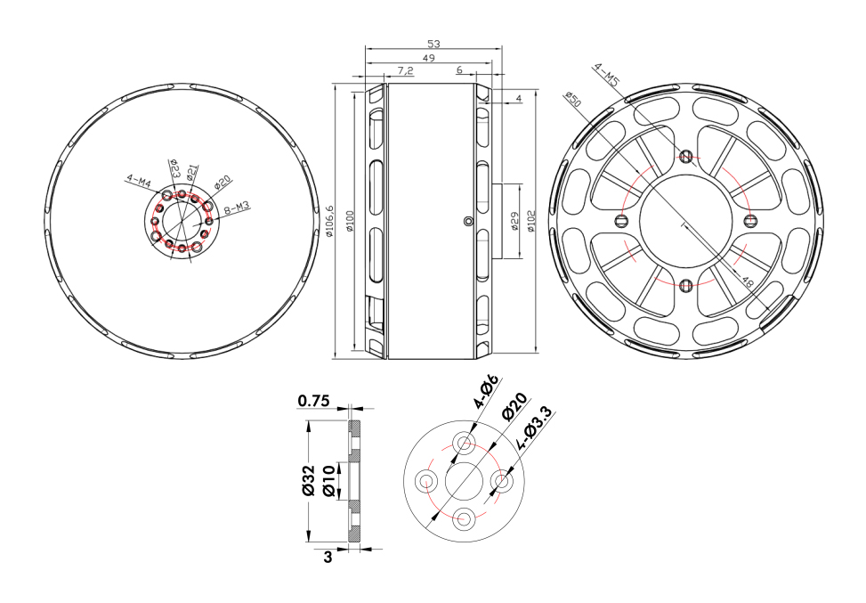 T-Motor V10L 12S Brushless Vtol Drone Motor KV170 — Technical drawings and performance charts 1