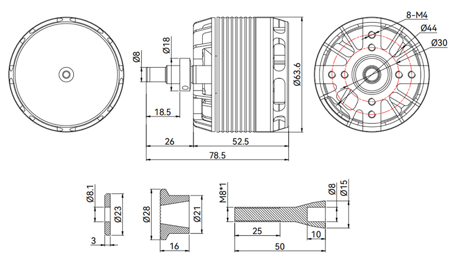 T-Motor AX525-B — Teknik çizimler ve performans grafikleri 1
