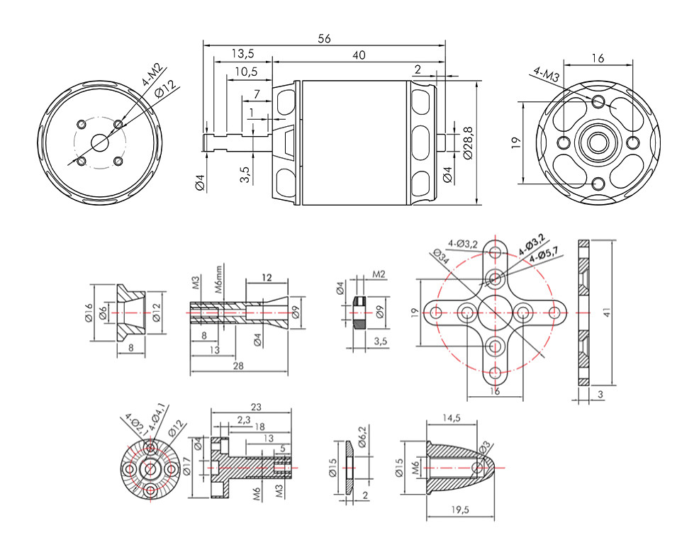 T-Motor AT2321 Long Shaft 3D Trainer Glider motor KV1250 — Teknik çizimler ve performans grafikleri 1