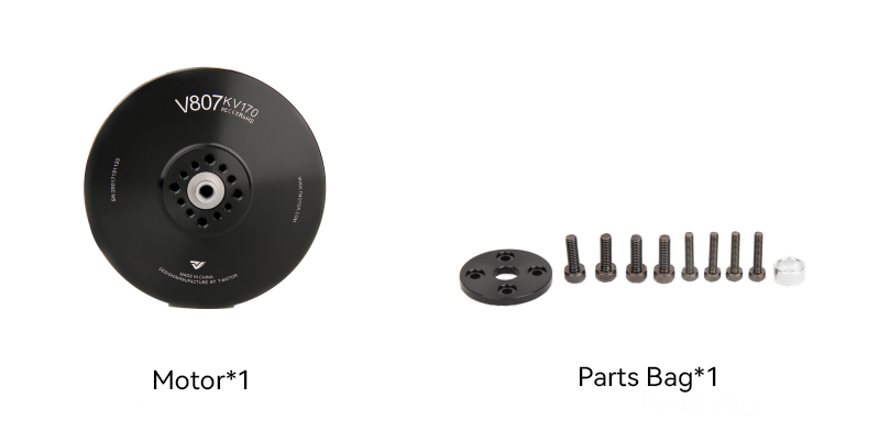 T-Motor V807 12S Vtol Brushless Drone Motor KV170 — Technical drawings and performance charts 2