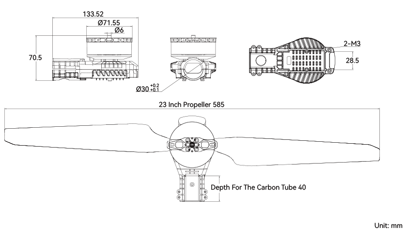 T-Motor A6-X — A6-X KV180+14S FOC 80A+MF2311P — Technical drawings and performance charts 1