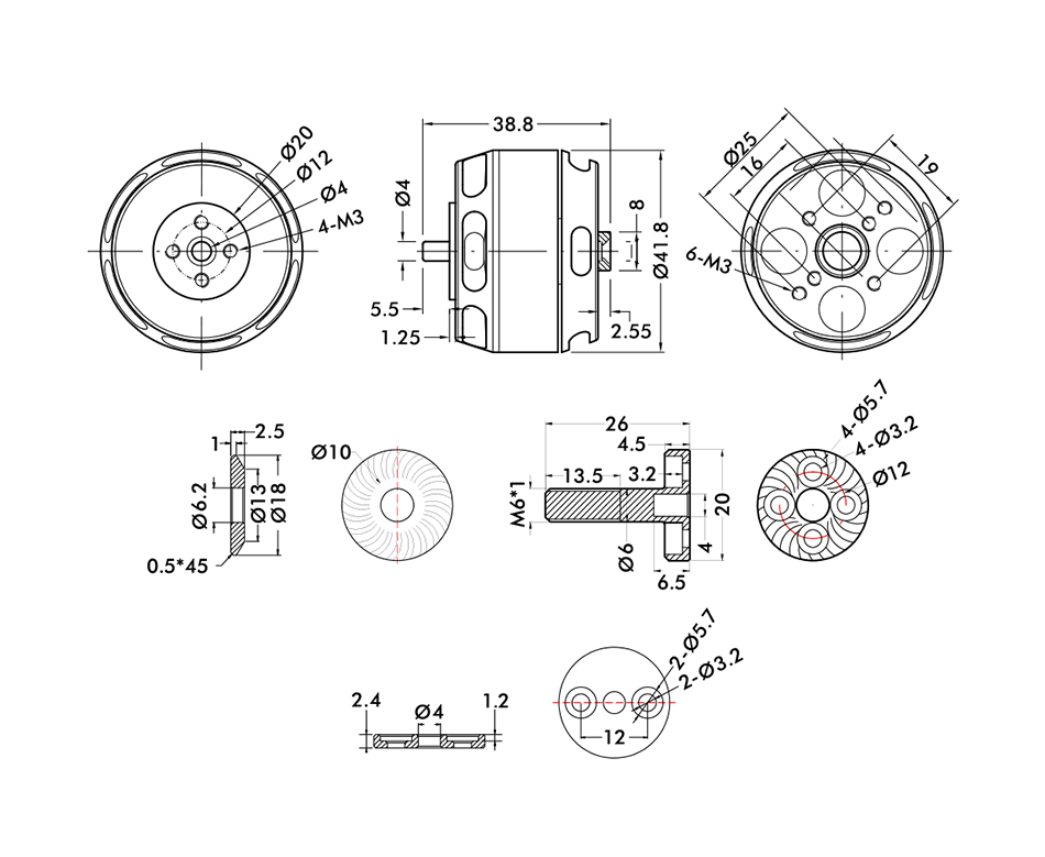 T-Motor U3 Power Serisi Yüksek Verimli İHA Motoru KV700 — Teknik çizimler ve performans grafikleri 1