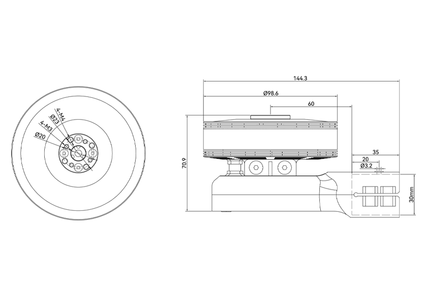 T-Motor XU10-X — XU10-X KV100+ALPHA 60A 12S / CW — Teknik çizimler ve performans grafikleri 1
