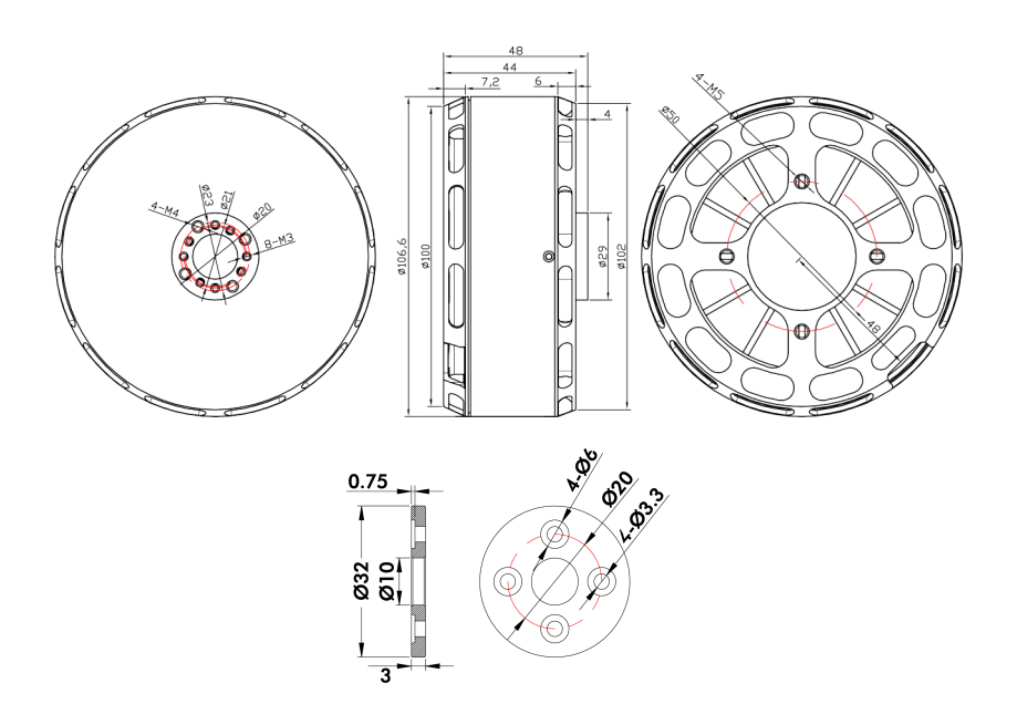 T-Motor V10 12S Brushless Motor for Large Vtol KV160 — Technical drawings and performance charts 1