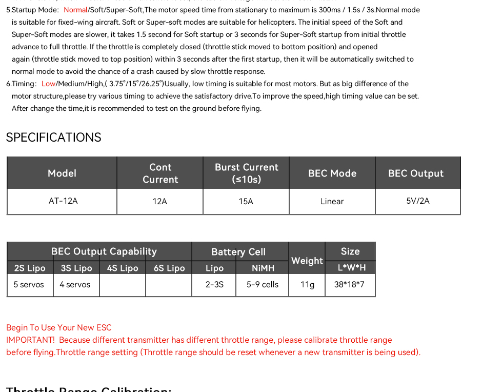 T-Motor AT 12A 2-3S F3P Fixed Wing ESC — Manufacturer product details 7
