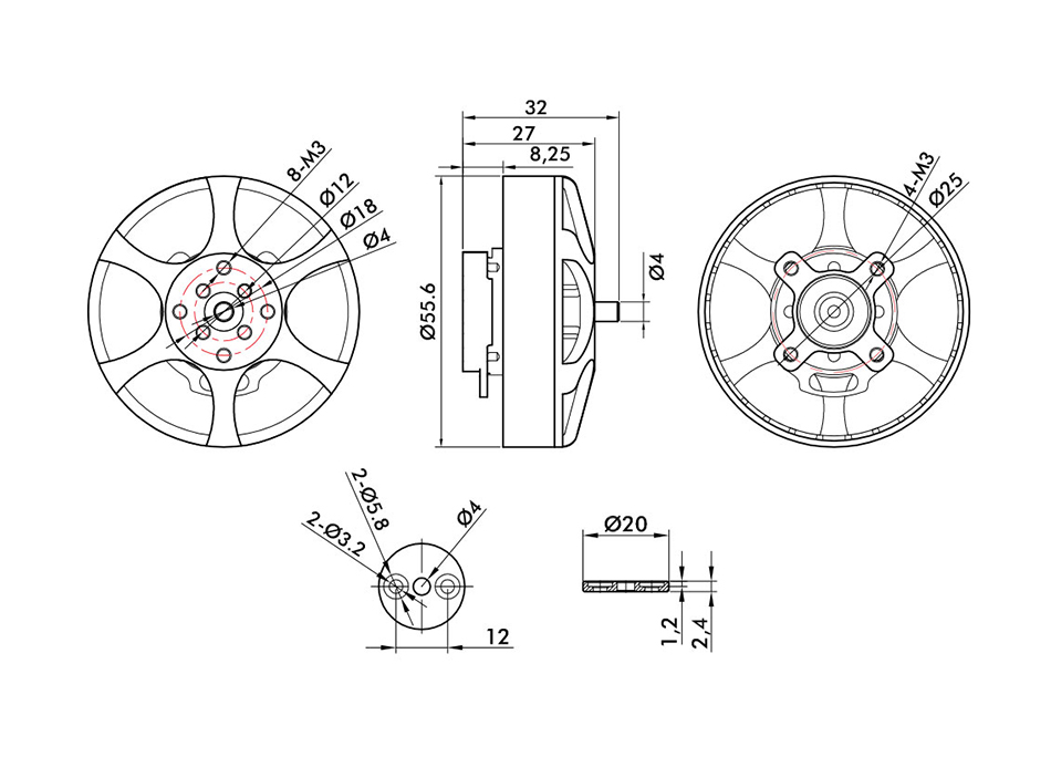T-Motor MN5008 Antigravity Type 6-12S UAV Motor KV170 — Technical drawings and performance charts 1
